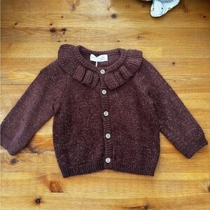 Quincy Mae Ruffle Collar Cardigan - Heathered Plum
